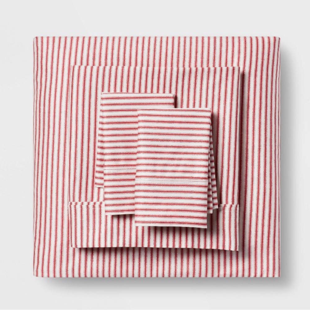 Queen 400 Thread count Red Stripe Threshold Sheets